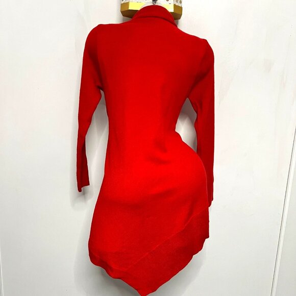 Ny Collection Red Asymmetrical Turtleneck Sweater Dress With Pockets Size S - Picture 2 of 11